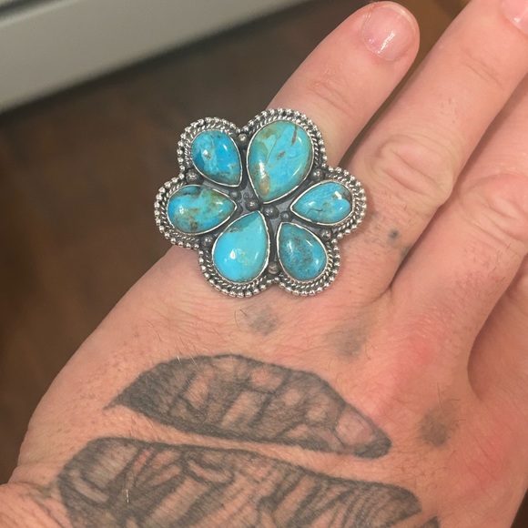 Sterling silver Native American Southwest turquoise adjustable cluster ring .925 - Picture 3 of 10